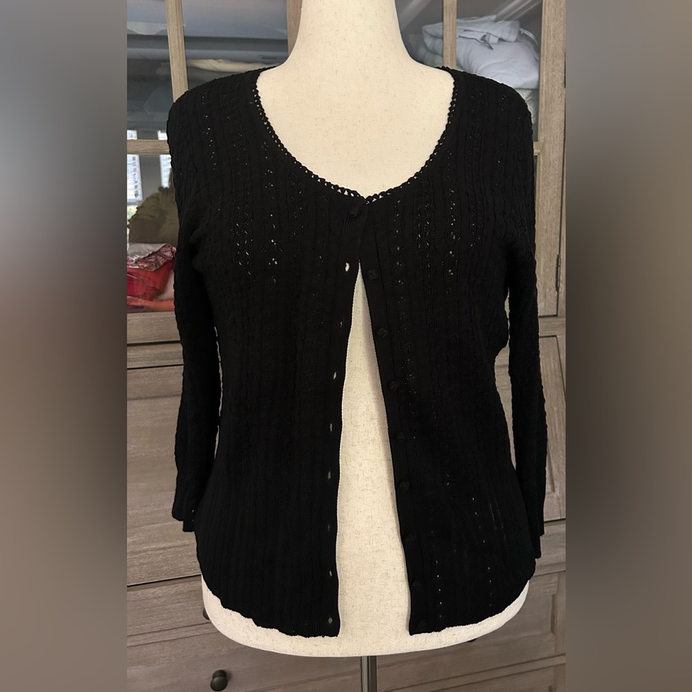Nine West Black Silk Knit Cardigan Sweater - 1X